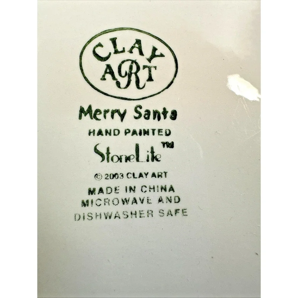 Vtg Clay Art Ceramic Merry Santa Divided 3-Section Chip & Dip Christmas Patter